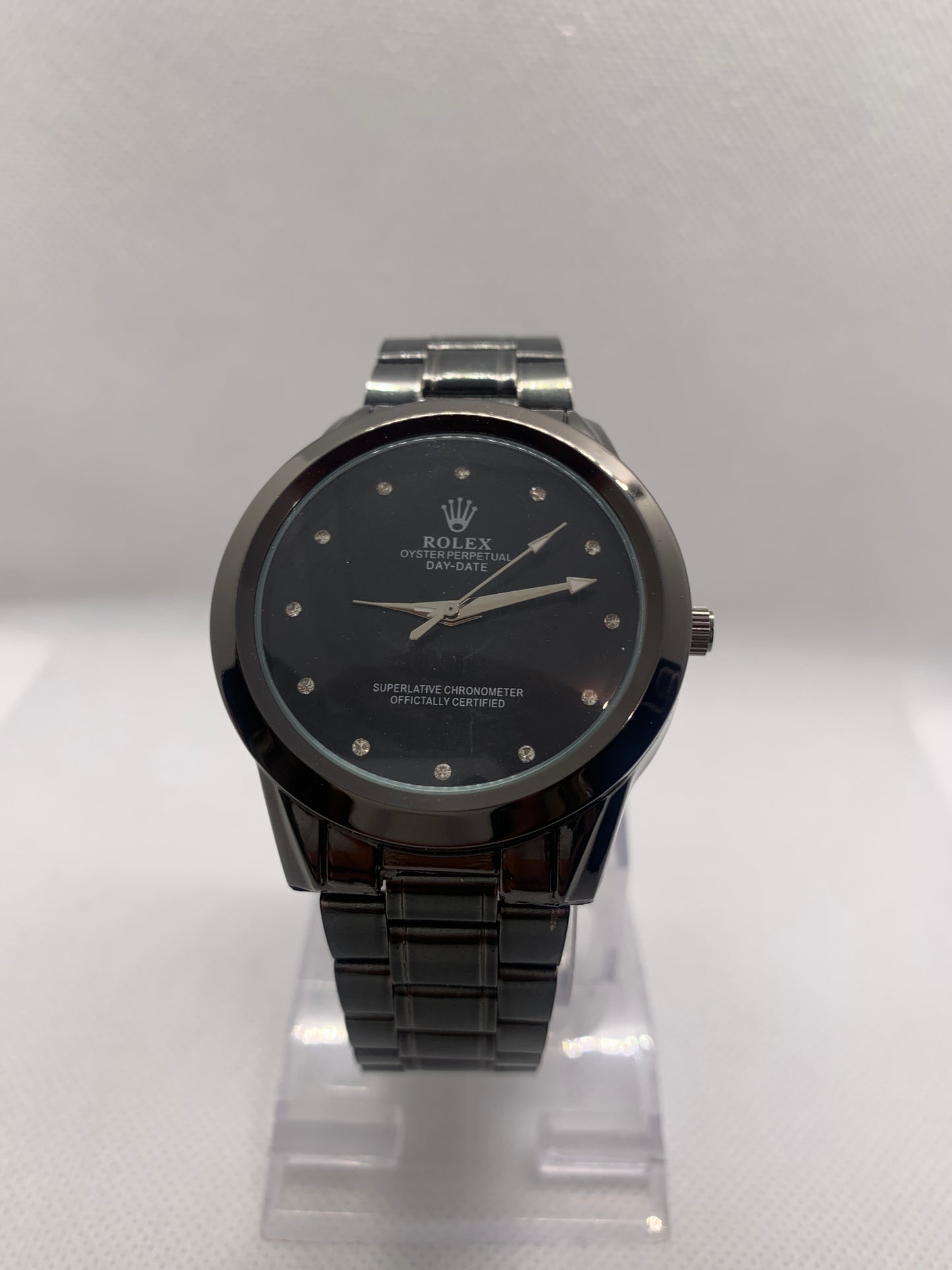 Rolex Black Dial Men’s Luxury Watch – Full Steel Chain Design