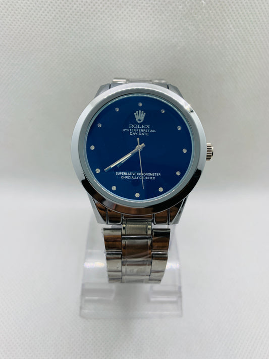 Rolex Oyster Perpetual Day-Date Men’s Watch – Blue Dial, Silver Chain