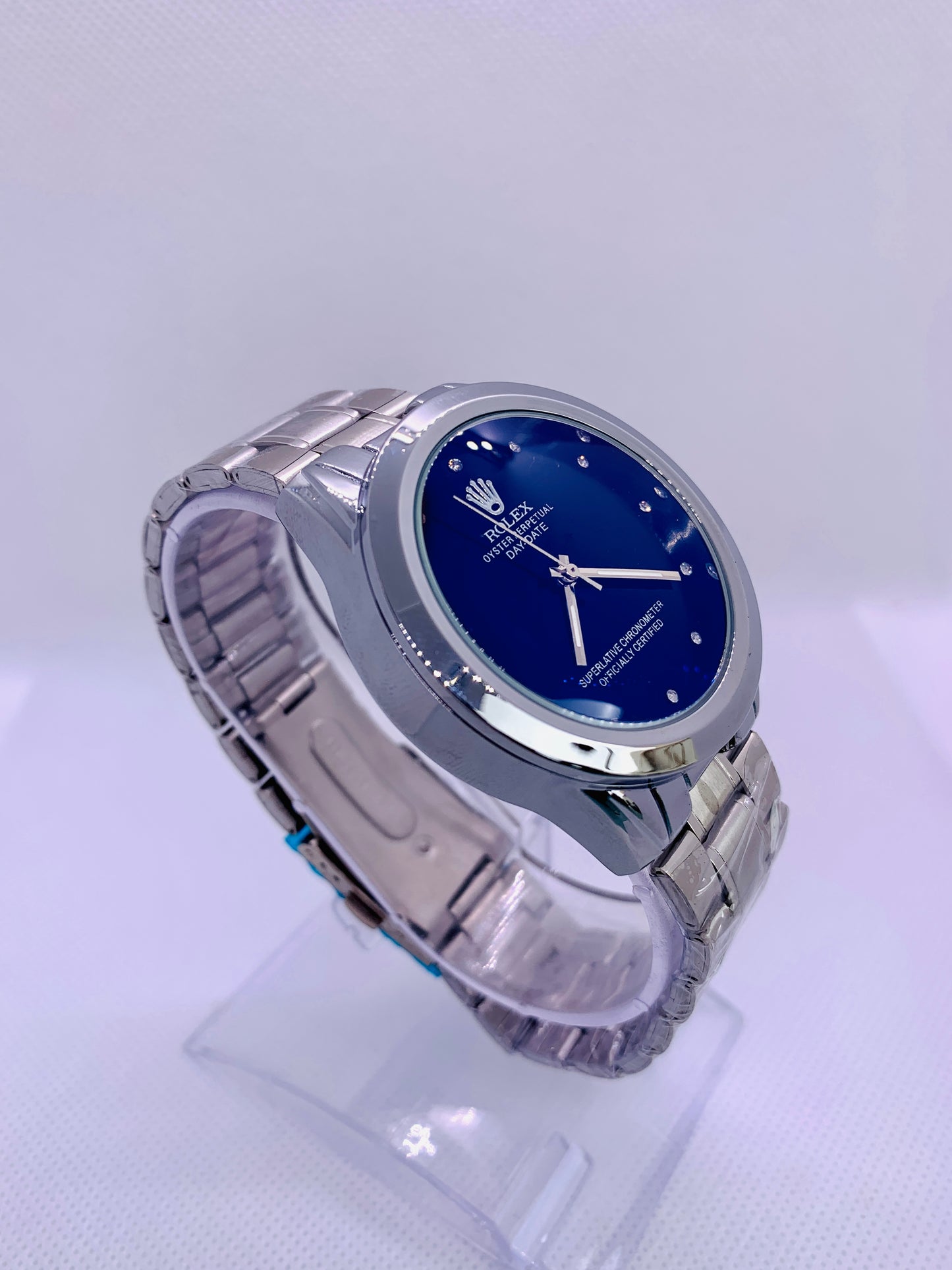 Rolex Oyster Perpetual Day-Date Men’s Watch – Blue Dial, Silver Chain