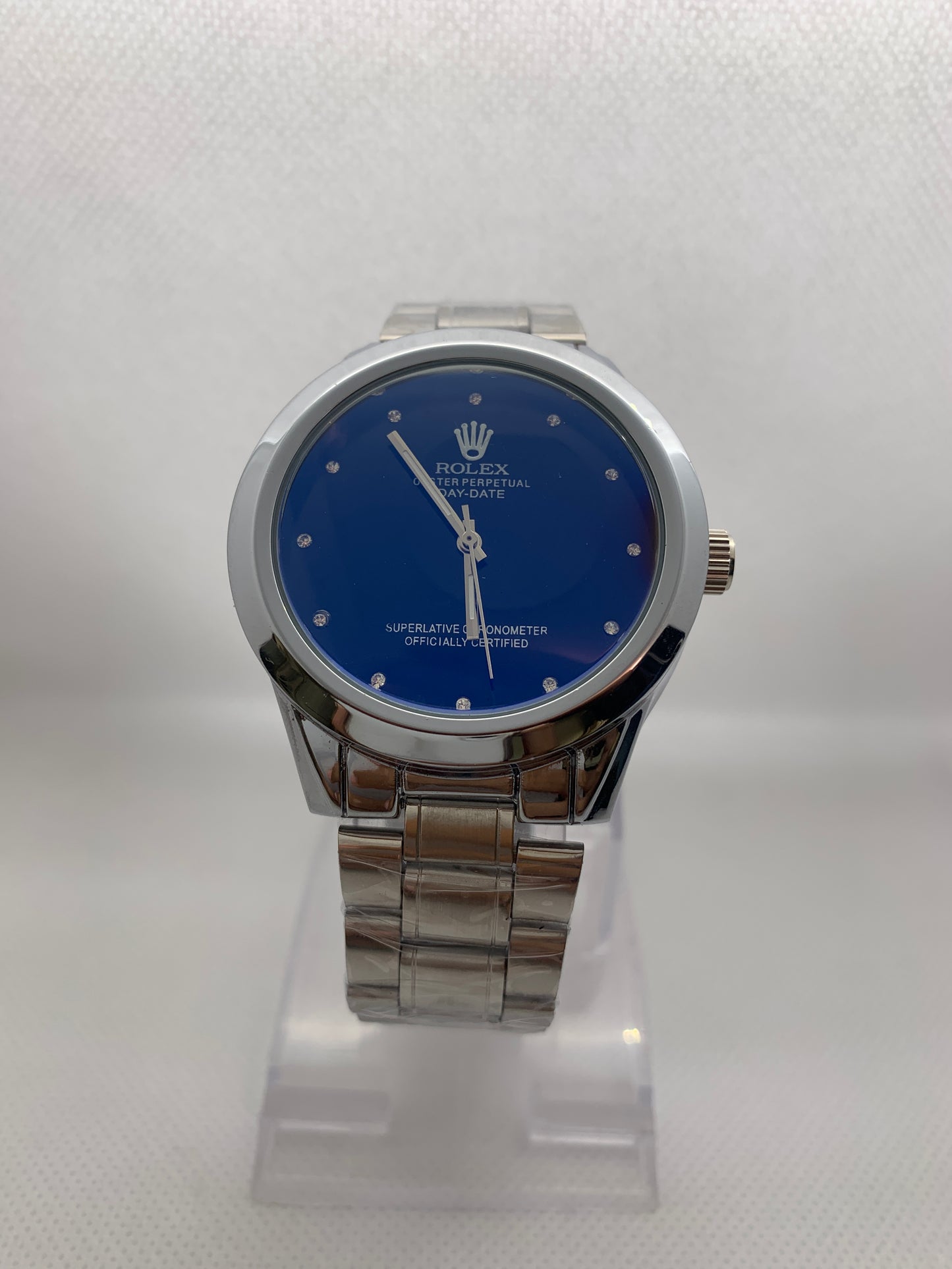 Rolex Oyster Perpetual Day-Date Men’s Watch – Blue Dial, Silver Chain