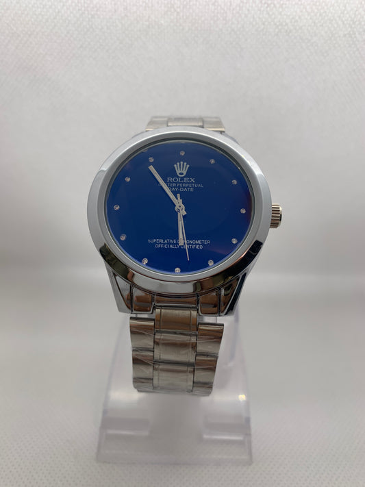 Rolex Oyster Perpetual Day-Date Men’s Watch – Blue Dial, Silver Chain