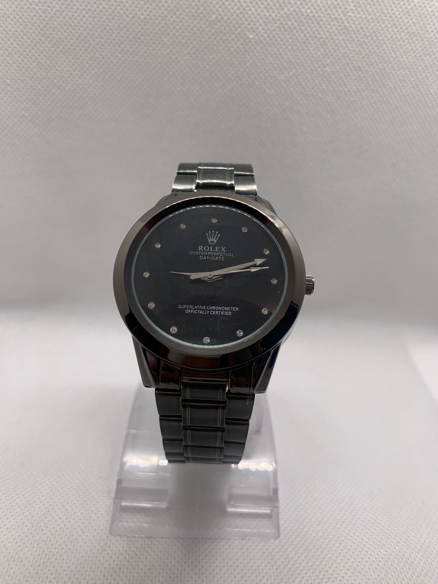 Rolex Black Dial Men’s Luxury Watch – Full Steel Chain Design